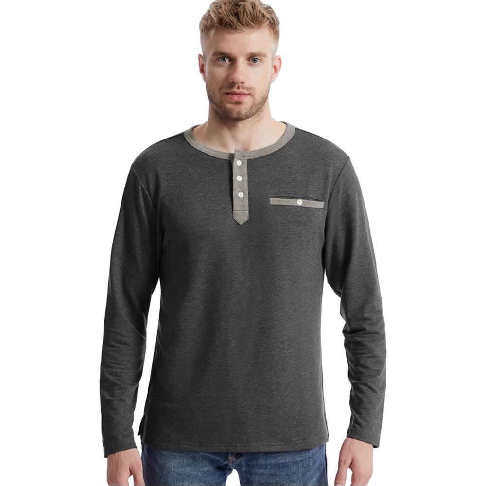 Men's Henley Shirts Long/Short Sleeve Button Shirts with Pocket